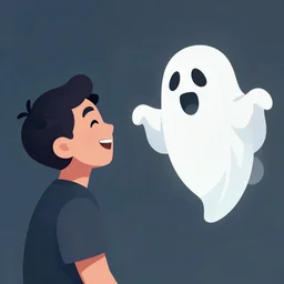 a man laughing at a spooky ghost, digital art, trending on artstation
