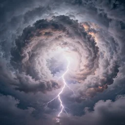 cloud vortex, storm, symmetric, spiral, volumetric clouds, fog, lightning, vibrant realflow smoke rendered in houdini, photorealistic, intricate, soft lighting, glowing clouds, high quality 4 k trending on artstation