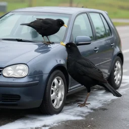 blackbirds crapping on a 1 9 9 9 vw golf, high resolution photograph