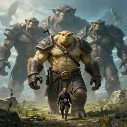 highly detailed elden ring portrait photo of a huge muscular humanoid diglett prometheus engineer wandering in a scenic dystopian environment. a group of even bigger massive digletts in the background, hyperrealistic illustration by william didier - pouget
