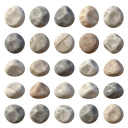 detailing asset sheet of various stones on white background in the style of matte painting, 2 d, grid