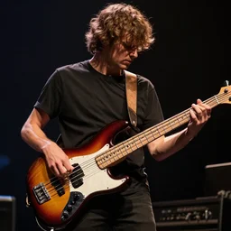 Davie Biale is slapping the Bass Guitar
