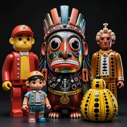a grotesque portrait of a Selk'nam with a Capirote, Plastic toy, art toy, by Hikari Shimoda , Al Feldstein , mark ryden, Yayoi Kusama , Award winning photo, iridiscense, Houdini algorithmic generative render, dramatic lighting, volumetric light, Accurate and detailed, sharp focus, octane render 8k ,