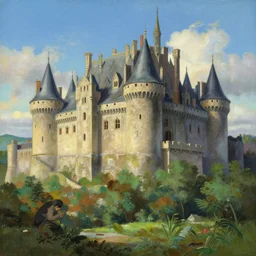 ancient castle, painting by gaston bussiere, makoto shinkai