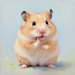 a cute oil painting of a hamster sitting and scratching its face, pastel colors, aesthetics