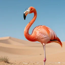 flamingo with glasses singing in dune, realistic, octane render