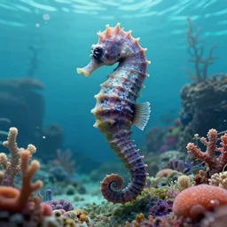 seahorse leviathan living in a coral reef. style of subnautica. video game concept art. photorealistic.