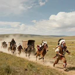 fantasy art hyper ultra 4 k photo sioux indians attacking wagon train