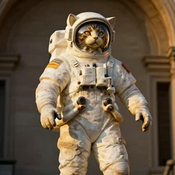 cat cosmonaut statue, proudly posing by leonardo davinci, intricate, detailed, atmospheric lighting, golden hour.