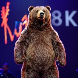 publicity photo still of smokey the bear in korn live on stage 1 9 9 9, 8 k, live concert lighting, mid shot