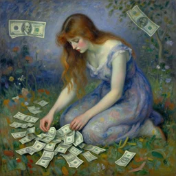 impressionist surreal art of girl who lost her money