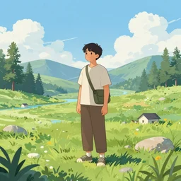 A scene with a character in a scenic place by Rossdraws
