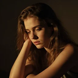 depressed girl portrait, chiaroscuro lighting, Tungsten Lighting, cinematic lighting, by David Lynch