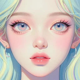 “Detailed maximalist portrait with large lips and large eyes. 8x HD mixed media, 3D collage, highly detailed and intricate illustration in vibrant pastel tones. colourful matte background in the style of Keiichi Tanaami”