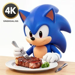 sonic the hedgehog eating steak trending on unsplash 4 k photorealism award winning contest winner 4 k 8 k intricate detailed hd wide screen wide - angle 8 k quality