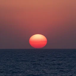 red sun plunges into the ocean, extreme detail, sub surface scattering, soft lighting, ray tracing global illumination