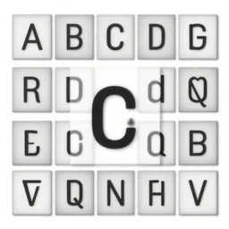 alphabet in square boxes, grayscale