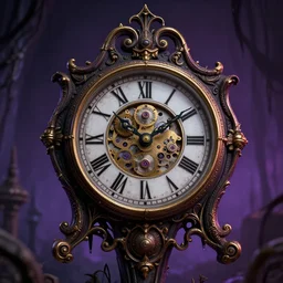 cyberpunk apocalyptic antique mechanical clock in the style of tim burton, nightmare before christmas, high details, cinematic, 8 k resolution, beautiful detailed, insanely intricate details, artstation trending, octane render, unreal engine