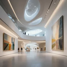 captivating interior futuristic modern art gallery wide angle highly detailed by ricardo boffil and saturno butto, 8 k hdr, octane render godrays