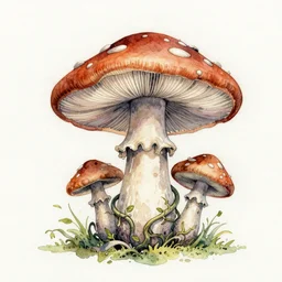 jean - baptiste monge water color on white paper watercolor sketch of spooky giant mushroom with vines, moss, flowers, mushrooms hard edges, pencil lines, drips, runs, spatter, details. red chrome. jean - baptiste monge!!!!!