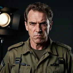portrait of s. a. s. operative, angry look, dark background, studio light, hdr, nikon 2 4 mm f / 1. 8 g, by sebastiao salgado