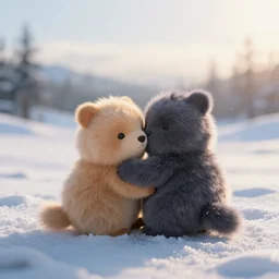 a cuddle creature in snow, cinematic look, god lighting, 4 k, beautiful landscape
