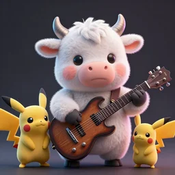 high quality 3 d render very cute fluffy! cyborg cow! plays guitar, cyberpunk highly detailed, unreal engine cinematic smooth, in the style of blade runner & detective pikachu, hannah yata charlie immer, moody light, low angle, uhd 8 k, sharp focus
