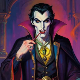 A psychedelic vampire , vibrant color scheme, highly detailed, in the style of romanticism, cinematic, artstation, Moebius, Greg rutkowski
