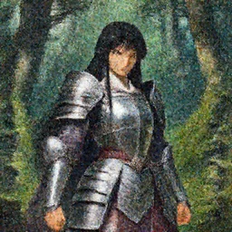 portrait of fierce Princess Mononoke, fully clothed in armor, lush forest landscape, painted by james gurney, denoised, sharp, architectural