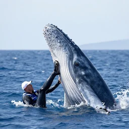 whale biting a sailor's leg