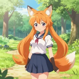 anime foxgirl, pixiv park scenery