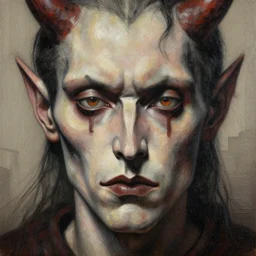 gediminas pranckevicius | close up portrait of a the devil in the sinister valley of despair, one mouth, one nose, two eyes, oil painting by tomasz jedruszek, cinematic lighting, pen and ink, intricate line, hd, 4 k, million of likes, trending on artstation