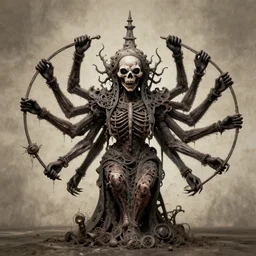 a scary multi armed machine creating art