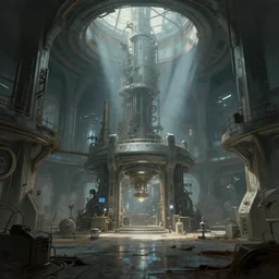 abandoned high tech laboratory, matte painting, futuristic, sci fi, style of ralph mcquarrie, digital painting, trending on artstation, high detail, volumetric lighting, godrays