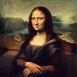 a painting of the lonely miso, the cheap knockoff version of mona lisa by wish. com