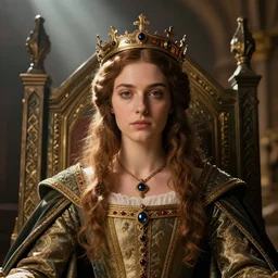 highly detailed closeup portrait of a medieval princess wearing a crown and sitting on a throne, nicoletta ceccoli, mark ryden, lostfish, global illumination, god rays, detailed and intricate environment
