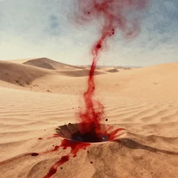blood falling in the desert sand in watercolor, cinematic, highly detailed wide, atmospheric lighting, muted colors