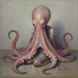 a sad humanoid octopus girl with tentacles instead of limbs sitting on the floor, oil painting by Edgar Maxence and Ross Tran and Michael Whelan and greg rutkowski