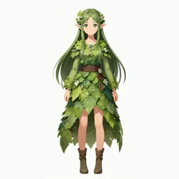 A beautiful young elven druid || very anime, full-body portrait, official character art, fine-face, pretty face, clothed in leaves and flowers, realistic shaded Perfect face, fine details. Anime. realistic shaded lighting poster by Ilya Kuvshinov katsuhiro otomo ghost-in-the-shell, magali villeneuve, artgerm, Jeremy Lipkin and Michael Garmash and Rob Rey