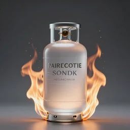 an award - winning advertisement photo of a translucent glass vodka bottle in the style of a propane cylinder with fire surrounding it