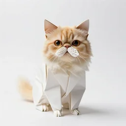 origami persian cat, studio photography, full body, isolated on a pure white background, centered, entire subject in frame, sharp focus, soft studio lighting