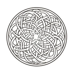 a circular vector tattoo design with a shinto influence. art nouveau, celtic knots, curvilinear, recursive.