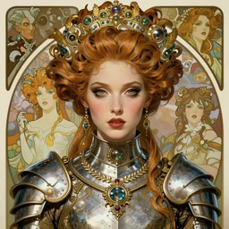 realistic detailed face portrait of a young beautiful alien baroque cyberpunk marie antoinette wearing opulent armor by alphonse mucha, ayami kojima, amano, greg hildebrandt, and mark brooks, female, feminine, art nouveau, rococo cyberpunk, neo - gothic, gothic, character concept design