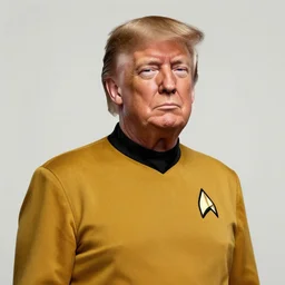 portrait of donald trump wearing a starfleet captain's outfit, star trek uniform, matte painting, extreme detail, trending on artstation, by isaac levitan and asher brown durand,