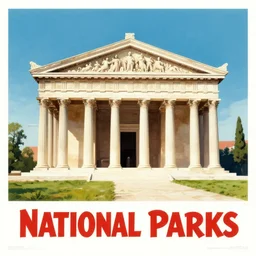 herod's temple in the style of a 1 9 4 0 s national park poster