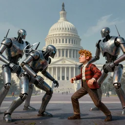 a matte painting of 1 0 0 androids fighting in dc but where is waldo, hr giger