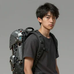 an concept art illustration, photorealistic portrait of a young student with mechanical backpack, ultra realistic, style by wlop, trending in artstation, cgsociety, octane render, ultra sharp, digital painting, 8 k