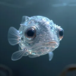 3D render of an single lonely transparent translucent creature, underwater environment,  omnious , elegant,  reflections, focus, detailed, realistic eyes, horizontal partial symmetry features proportions, intricate facial skin details, award winning, trending in cgsociety artstation deviant art, octane render