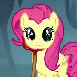 applebloom's head on a stick like a candied apple, my little pony themed, scary, dead my little pony, applejack, mlp, horror, creepy pasta, pixiv, deviantart, artstation