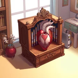 an anime style of a box with a organ heart by wiso litimko
